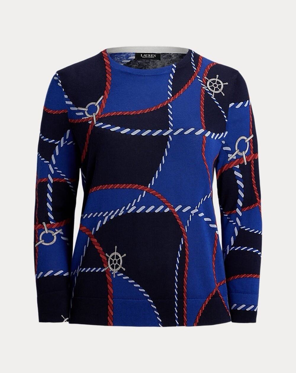 Lauren Ralph Lauren Rope-Print Cotton-Blend Sweater Lauren Women's Large